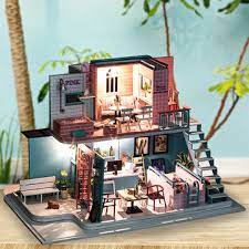 Diy doll house furnitures miniature doll housewooden dollhouse light house for dolls handmade toys for children. Handmade 3d Wooden Miniatures Doll House Pink Cafe Dollhouse Furniture Diy Miniature Toys For Girls Birthday Gifts Sale Banggood Com