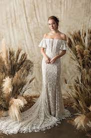 Callista Off The Shoulder Lace Wedding Dress Boho Wedding Dress Lace Wedding Dresses For Petite Women Petite Wedding Dress