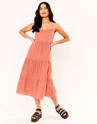 Linen Blend Tiered Midi Dress Glassons Tiered Dress Pattern Casual Dresses Dresses