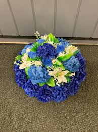 Artificial cemetery flowers for sale. Blue Silk Flowers Grave Posy Balla Florist