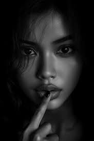 In the absence of colors, a woman's gaze in black and white reveals the  soul in its purest form, where every shadow tells a secret and every gleam  reflects an intensity that