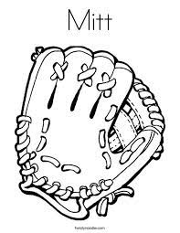 This baseball glove and ball coloring page features a picture of a baseball in a baseball glove to color. Mitt Coloring Page Twisty Noodle