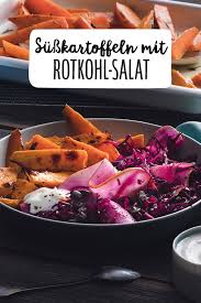 Gebackene Susskartoffeln Mit Rotkohl Birnen Salat Rezept Rezept Gebackene Susskartoffel Rotkohl Rezepte Mit Rotkohl