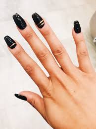 Black And Gold Acrylic Nails Short Gel Acrylics Coffin Shape Dnd 447 Black Licorice Any Gold Nail Polish For Design Nails Coffinnai Black Gold Nails Short Coffin Nails Coffin Nails Long