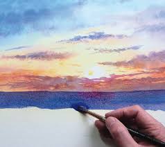 Easy watercolor sunset painting for beginners art supplies used in the painting. How To Paint A Sunrise And Sunset Watercolor Watercolor Art Watercolour Tutorials