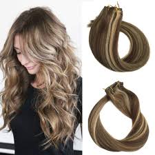 Decent quality clip in hair extensions for thickness and highlights. Amazon Com Clip In Human Hair Extensions Blonde Highlights 70grams 15 Short Straight Full Head Clip In Balayage Extensions 7 Pieces 4 27 Beauty