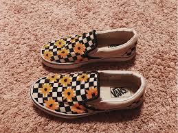 Black And White Checkered Vans With Sunflowers Custom Yellow Sunflower Vans Sharpie Shoes Vans Shoes Cute Vans