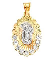 14k Tri Tone Real Gold Cz Lady Guadalupe Virgin Mary Small Medal Pendant Charm By Rg D Pendant Cz Pendant Fine Gold Necklace