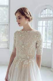 Lace Wedding Dress Thalia Tulle Wedding Gown Boat Etsy In 2021 Wedding Dress Necklines Modest Bridal Gowns Bridal Dresses