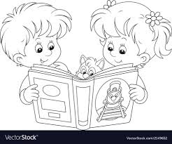 Children Reading Vector Image On Vectorstock In 2020 Kids Reading Coloring Pages Fairy Drawings