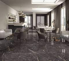 Kajaria Glazed Porcelain Tile Black Marble Costa Black That Lends Grandeur To Any Looby Or Li Marble Living Room Floor Marble Living Room Living Room Tiles