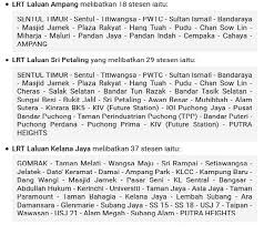 .operasi perkhidmatan lrt laluan sri petaling/ ampang, lrt laluan kelana jaya dan mrt laluan sungai kinrara bk5, ioi puchong jaya, pusat bandar puchong, taman perindustrian puchong. Laluan Lrt Ilabur