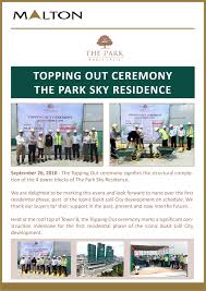 It is an integrated development that is well equipped with infrastructures for business, dining, living, entertainment, and. Topping Out Ceremony The Park Sky Residence Malton Berhad