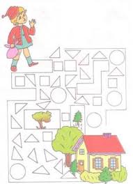 Colorează cu albastru tringhiurile din exteriorul dreptunghiului şi cu galben pe cele din interior. Figuri Geometrice