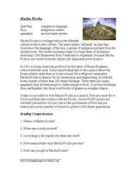 Esta Lectura En Ingles Detalla La Importancia Y La Historia De Machu Picc Lectura Historia Comprension