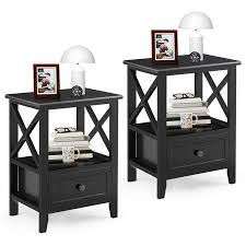 Gymax 2pcs Black Nightstand End Side Table Shelf Storage Drawer Room Furniture Walmart Com In 2020 Black Side Table Furniture Storage Furniture Bedroom