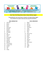 Semoga bisa menjadi referensi dan wawasan dalam mengerjakan latihan soal. Teka Teki Silang Nama Hewan Bahasa Inggris Bimbel Brilian