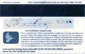 They can be used to make multiple purchases everywhere visa is accepted, unlike other gift cards that are used only at specific stores. Gift Card Gio Universal Gift Card Visa Australia Heritage Bank Limited Col Au Vi 0011 1