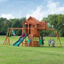 Skyfort Ii Wooden Swing Set Wooden Swing Set Backyard Playset Playset Outdoor