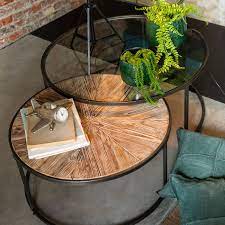 Table basse en verre but. Table Basse Gigogne Ronde En Verre Bois Metal Sur Cdc Design