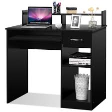 This compact workstation comes with an elevated shelf so that you can position it to the right, the left or the center. Office Furniture Accessories Tangkula Computer Desk Modern Home Office Furniture Pc Laptop Workstation Compact Space Saving Computer Table Laptop Table With Pull Out Keyboard Tray Storage Shelf Black With Drawer Desks