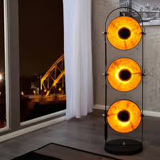 Design Stehlampe Studio 3 Lampenschirme Schwarz Blattgold Optik