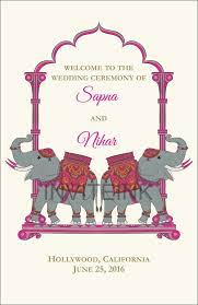 Indian Wedding Program With Elephants Indian Wedding Invitation Cards Wedding Card Design Wedding Cards