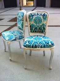 Ikat French Louis Xvi Dining Chairs Pair Burlap Upholstered Silver Blue Aqua Turquoise Suzani Designer Fabric Upholstered Chairs Couch Fabric Chair Upholstery