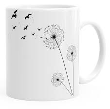 Kaffee Tasse Pusteblume Birds Dandelion Vogel Glanzend Teetasse Keramiktasse Autiga Farbe Weiss Grosse Unisize