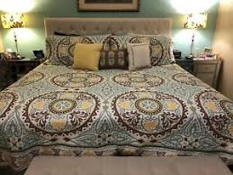 Down & down alternative comforters are especially beloved by both types of sleepers because they give your bedroom a bold and fresh look with this mainstays yellow and grey chevron bed in a bag set. 6 Pc King Size Turquoise Brown Green Yellow French Country Comforter Quilt Set Ebay