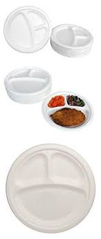 Plastic Plates With Dividers Durable Eco Friendly 9 Bagasse Plates 3 Compartments Pack Of 100 Round White Plates W Divi Plastic Plates Plates Paper Plates
