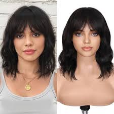 Amazon.com : Natural Black Layered Cut Wavy HD Transparent Lace Front Wig  With Bangs Human Hair Wig 13X6 Natural Wave Glueless Pre-plucked 150%  density Loose Wave Brazilian Remy Hair For Black Woman