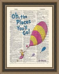 Dr Seuss Oh The Places You Will Go Illustration Printed On A Vintage Dictionary Page Nursery Print Kids Art Dr Seuss Print Wall Decor Ninos