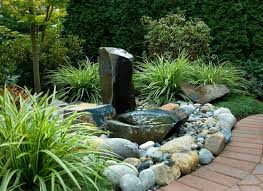 Water Feature With Vertical Stone Rock Garden Design Garden Fountains Rock Garden