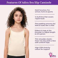 Adira | Camisole for Teens | Teenagers Cami with Light Flat Padding | Slip  for Girls | Prevents Show of Nipple Buds | Stretchy Cotton for Daily Use at  School | Pack