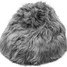 surrealz genuine sheepskin icelandic long wool bean bag chair sofa footstool pouffe rug grey