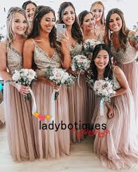 Two Piece Silver Sequins And Pink Long Bridesmaid Dress From Ladyboutiques Two Piece Bridesmaid Dresses Champagne Bridesmaid Dresses Sequin Bridesmaid