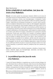 Nous demandons la tenue d'une capd extraordinaire le plus vite possible. Pdf Entre Creativite Et Motivation Les Jeux De Mots Chez Rabelais Langue S Discours Et Litterature