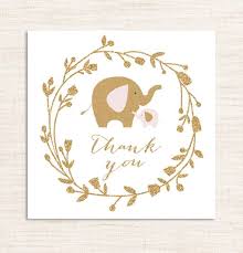 This post contains affiliate links to products for your convenience. Free Printable Baby Shower Elephant Blush Pink Wreath Gold Glitter Thank You 2 5 Tags La La Printables