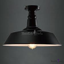14 Wide Semi Flush Ceiling Light In Barn Shade Textured Black Metal Single Ceiling Light For Kitchen Warehouse Semi Flush Ceiling Lights Ceiling Lights Kitchen Ceiling Lights