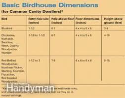 Birdhouse Hole Size Chart Basic Birdhouse Dimensions Howtobuildabirdhouse Bird House Kits Bird Houses Bird House Plans