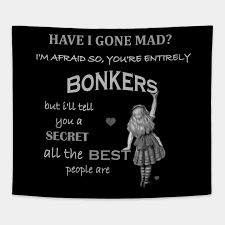 Alice in wonderland print, you're mad bonkers, lewis carroll print quote, literary print, book quotes, friendship print, kids book print. Entirely Bonkers Quote Quotes Heart
