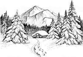 related image forest sketch winter drawings mountain drawing