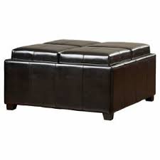 Each ottoman has a diameter of 18 and height of 18. 4 Tray Top Espresso Faux Leather Storage Ottoman Coffee Table Ebay