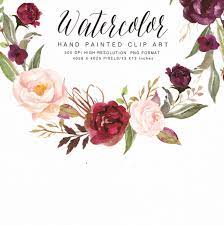 Acuarela Flor Corona Clipart Burgundy Pequeno Conjunto Etsy Watercolor Flower Wreath Watercolor Flowers Clip Art