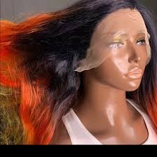 New Luxury 28inch Navy Blue/Yellow/Red Synthetic Lace Front Wig
