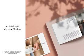 Free packaging and box mockups. A4 Landscape Magazine Mock Ups Colorful Backgrounds Landscape Mockup