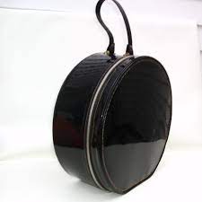 Vintage Round Train Case Black Hat Box Patent Leather Tote Etsy Weekender Bag Bags Online Shopping Hat Box