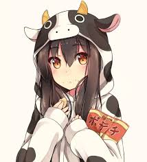 Girl, cg artwork, anime art, anime girl, hoodie, illustration. Anime Girls As Cows