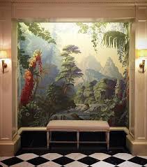 Papier Peint Tropical Un Paysage Tropical Sur Un Pan De Mur Entre Deux Colonnes Pour U Papier Peint Papier Peint Tropical Peintures Murales De Papier Peint